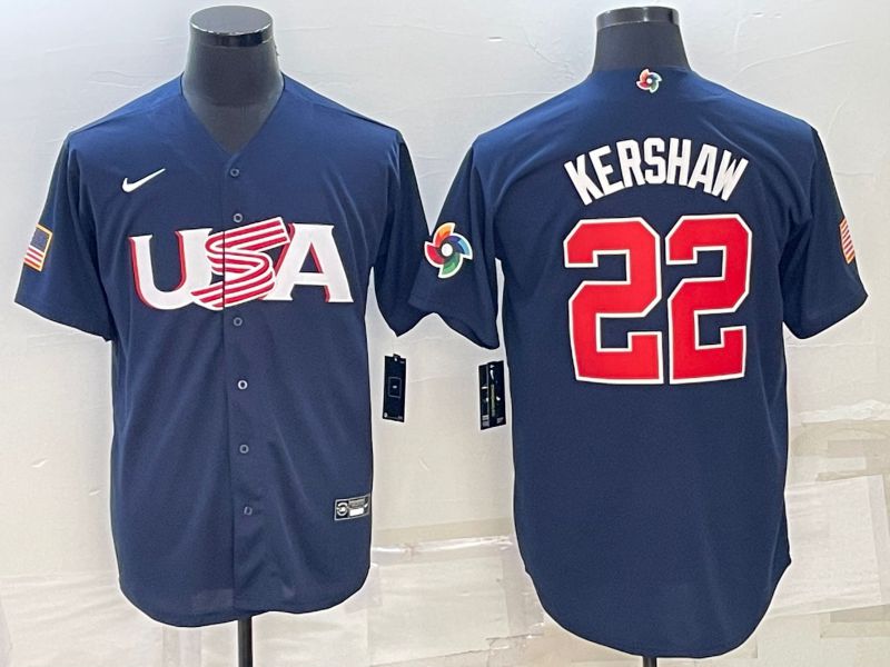 Men 2023 World Cub USA #22 Kershaw Blue Nike MLB Jersey7
